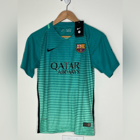 Nike Other - NIKE FC BARCELONA FCB QATAR AIRWAYS AUTHENTIC TEAL AWAY JERSEY 2016 SZ 28 YOUTH
